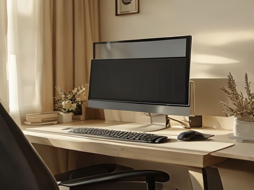 Väl organiserad ergonomisk arbetsplats med rätt höjd och position på alla komponenter